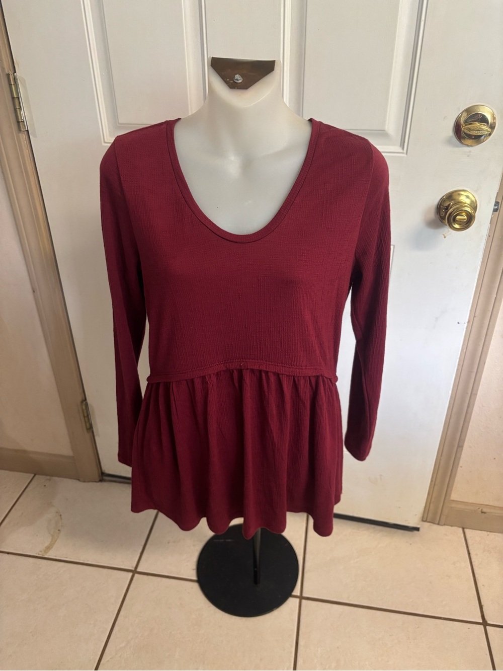 Small Matilda Jane maroon/burgundy "Just Imagine" Alisa Long Sleeve Babydoll Top